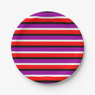Prato De Papel Design de Padrão de Stripe Roxo Vermelho