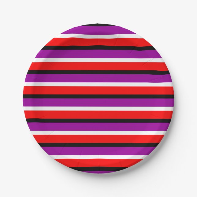 Prato De Papel Design de Padrão de Stripe Roxo Vermelho (Frente)