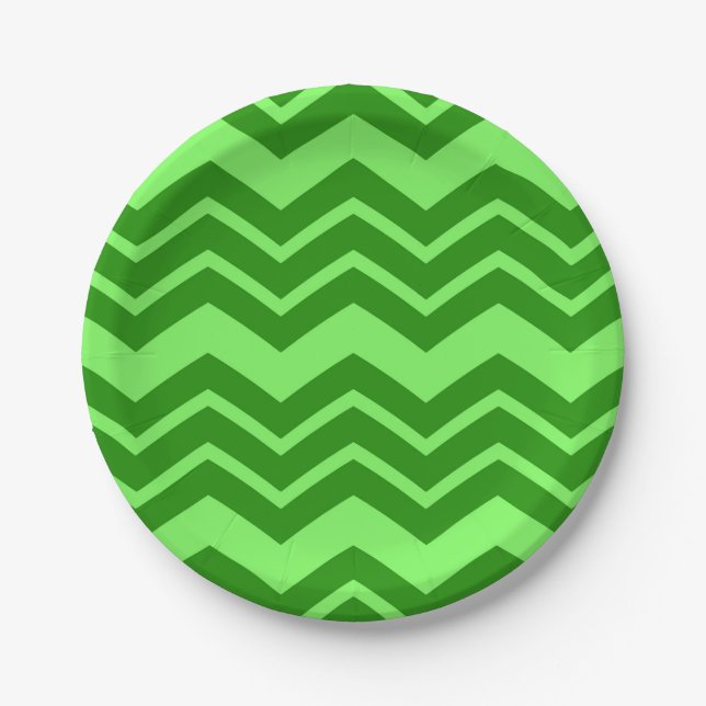 Prato De Papel Design de Padrão de Zig Zag Chevron Verde (Frente)