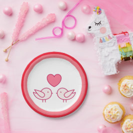 Prato De Papel Design de Pássaro Fofo e Amor de Coração