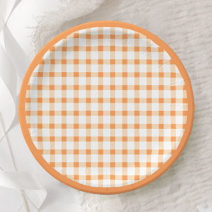 Prato De Papel Design de Piquenique com Xadrez Laranja Gingham