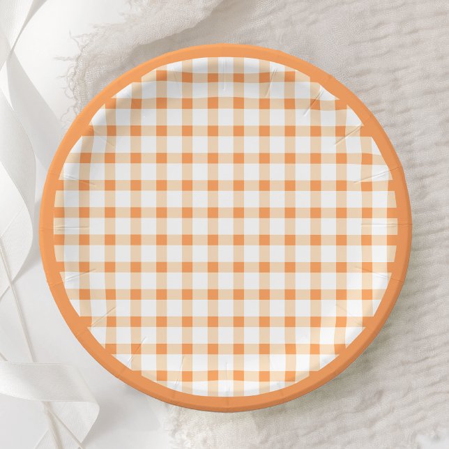Prato De Papel Design de Piquenique com Xadrez Laranja Gingham (Criador carregado)