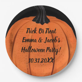 Prato De Papel Design de Pumpkin Spooky com Opções de Texto Perso