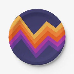 Prato De Papel Design de roxo, laranja e retro-zigue amarelo