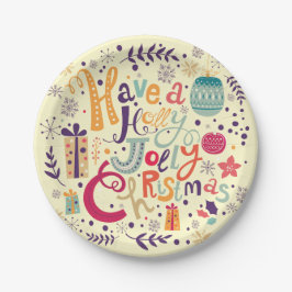 Prato De Papel Design de texto de Natal encantador Holly Jolly