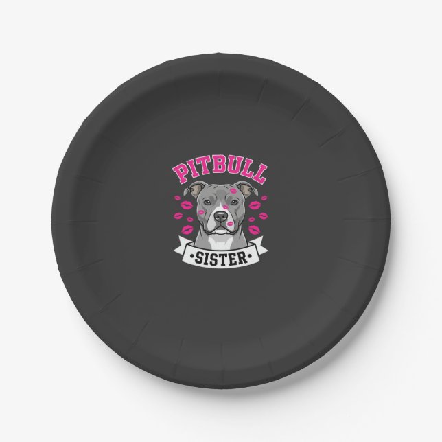 Prato De Papel Design de Vetor de Amante de Cachorro Irmã Pitbull (Frente)
