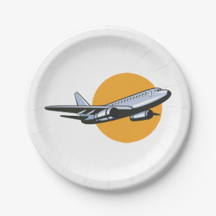 Prato De Papel Design de Viagem de Jato de Vintage de Avião Retro