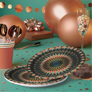 Prato De Papel Design de Vibração Terrosa Espiral Laranja Verde