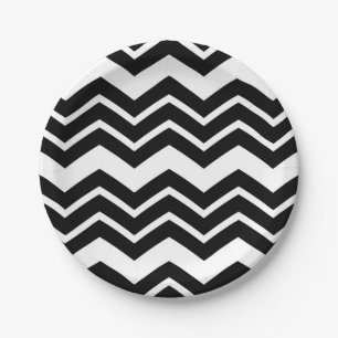 Prato De Papel Design do padrão Chevron preto branco Zigzag preto