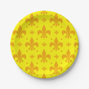 Prato De Papel Design do padrão Fleur-de-lis amarelo
