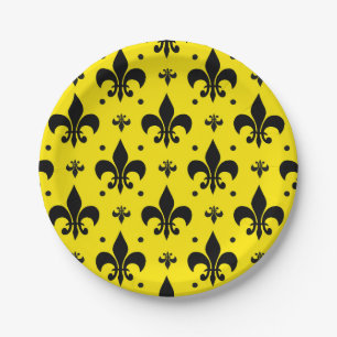 Prato De Papel Design do padrão Fleur-de-lis de fundo amarelo