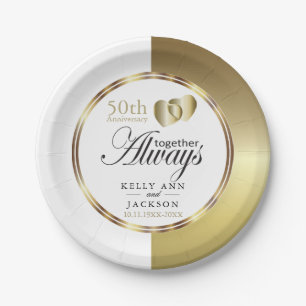 Prato De Papel Design Elegante do Coração 50th