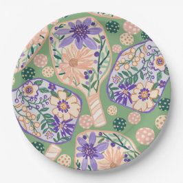 Prato De Papel Design Floral de Pickleball Vintage