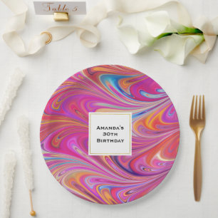 Prato De Papel Design Giratório de Aniversário Rosa e Laranja