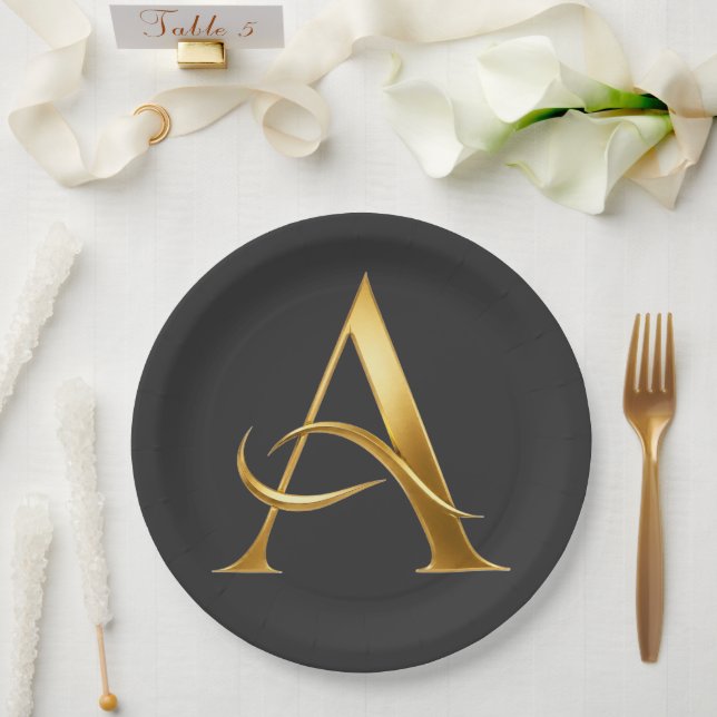 Prato De Papel Design Minimalista Inicial Dourada A (Casamento)