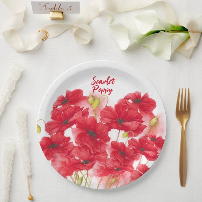 Prato De Papel Design personalizado escarlet Poppy. (Casamento)