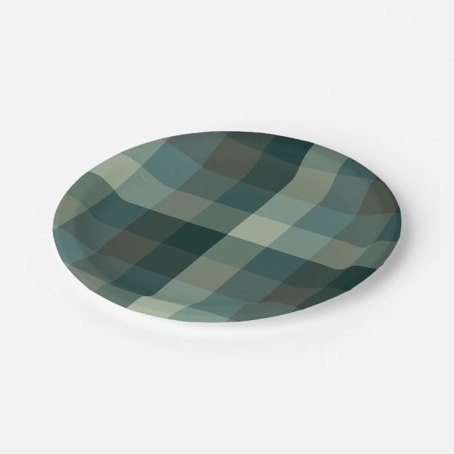 Prato De Papel Design Xadrez Gingham Verde  (Inclinado)