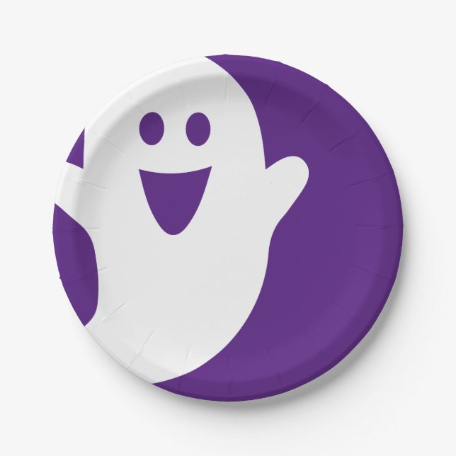 Prato De Papel Designer Halloween, Fantasma em Roxo (Frente)