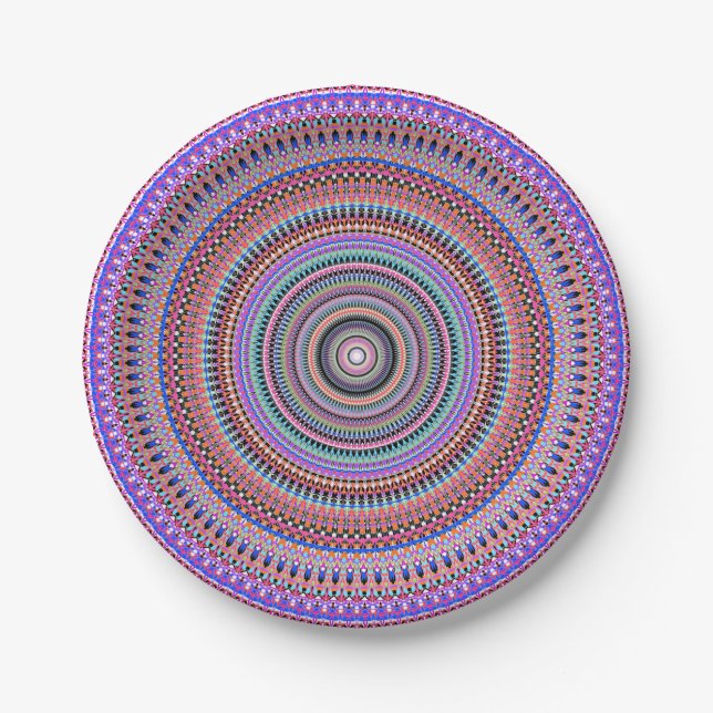 Prato De Papel designs de mandala coloridas (Frente)