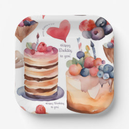 Prato De Papel Dessert Birthday | Cor múltipla