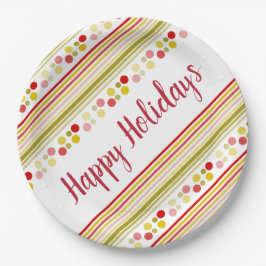 Prato De Papel Destacado com faixas e Bolinhas