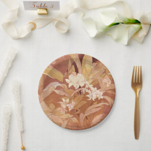Prato De Papel Detalhe Floral Art Nouveau de Alphonse Mucha