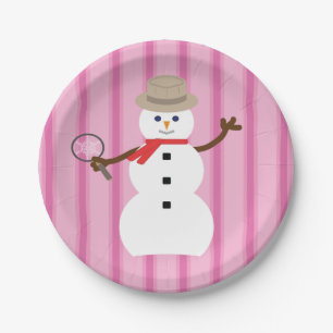Prato De Papel Detetive Snowman Rosa Rico e Divertido