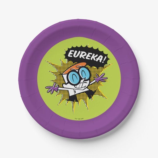 Prato De Papel Dexter "Eureka!" Halftone Callout Graphic (Frente)