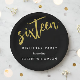 Prato De Papel dezesseis anos em aniversário negro