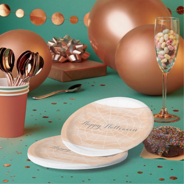 Prato De Papel Dia das Bruxas de Aranha Laranja-Aquarela (Múltiplo)