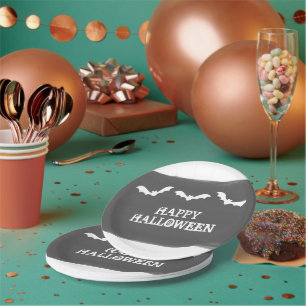 Prato De Papel Dia das Bruxas de Bats de Aquarela Branca Preta