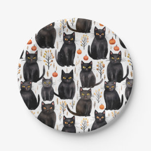 Prato De Papel Dia das Bruxas de Gato Negro
