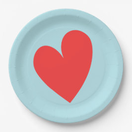 Prato De Papel Dia de os namorados Azul Pastel do Coração Vermelh