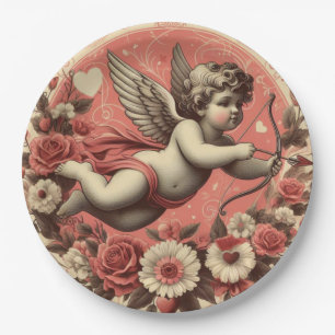 Prato De Papel Dia de os namorados Clássico/Vintage/Cupido Retroa