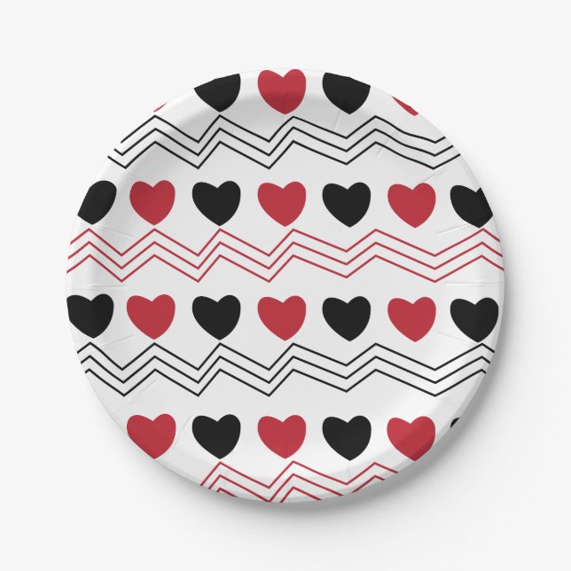 Prato De Papel Dia de os namorados Love Heart Stripe Party (Frente)