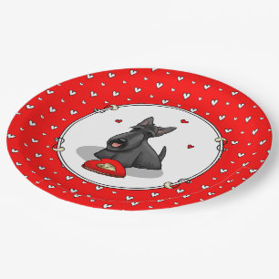 Prato De Papel Dia de os namorados (vermelho) Scottie Dog (preto)