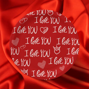 Prato De Papel Dia de os namorados White Vermelho Eu te amo Padrã