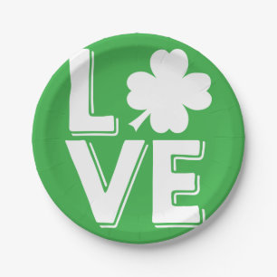 Prato De Papel Dia de São Patrício Amor Irlandês Trevo Verde
