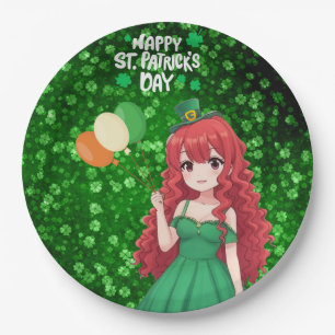 Prato De Papel dia de São Patrício fofo, garota anime irlandesa