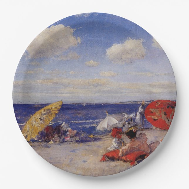 Prato De Papel Dia de Verão na praia (Paisagem de praia) (Frente)