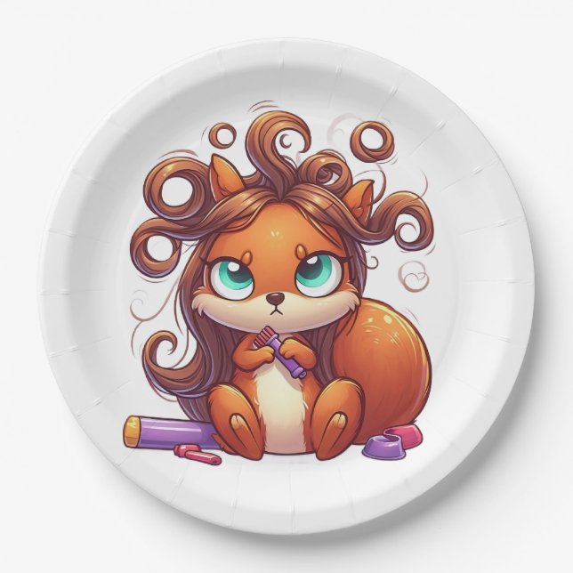 Prato De Papel Dia do Cabelo de Esquilo Glamoroso (Frente)