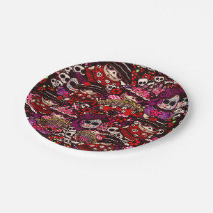 Prato De Papel Dia dos Doodles do Morto Dia de los Muertos