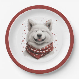 Prato De Papel Dia dos Namorados Samoyed Cachorro