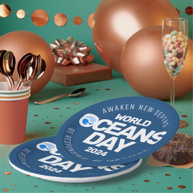 Prato De Papel Dia Mundial dos Oceanos Ondas Terrestres Azuis Est (Múltiplo)