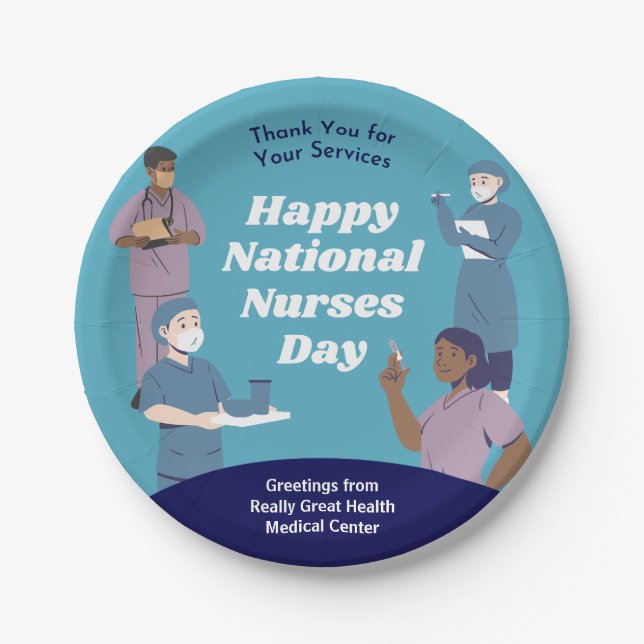 Prato De Papel Dia Nacional de Enfermeiros Personalizável (Frente)