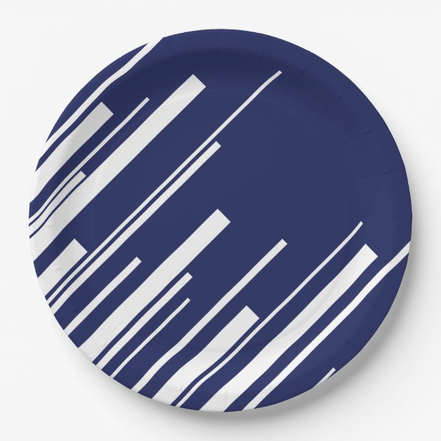 Prato De Papel Diagonais - Azul e Branco (Frente)