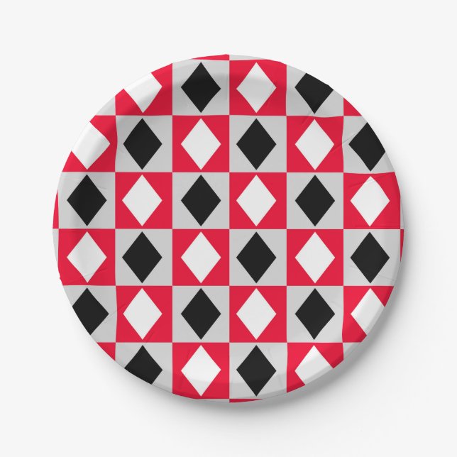 Prato De Papel Diamante Preto Vermelho Branco (Frente)