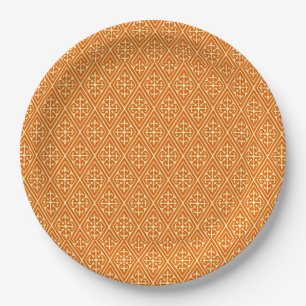Prato De Papel Diamantes de Damasco Medieval, laranja-mandarina