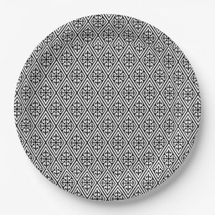 Prato De Papel Diamantes de Damasco Medieval, preto e branco
