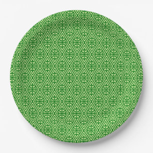 Prato De Papel Diamantes do Damask Medieval, verde-pinho escuro
